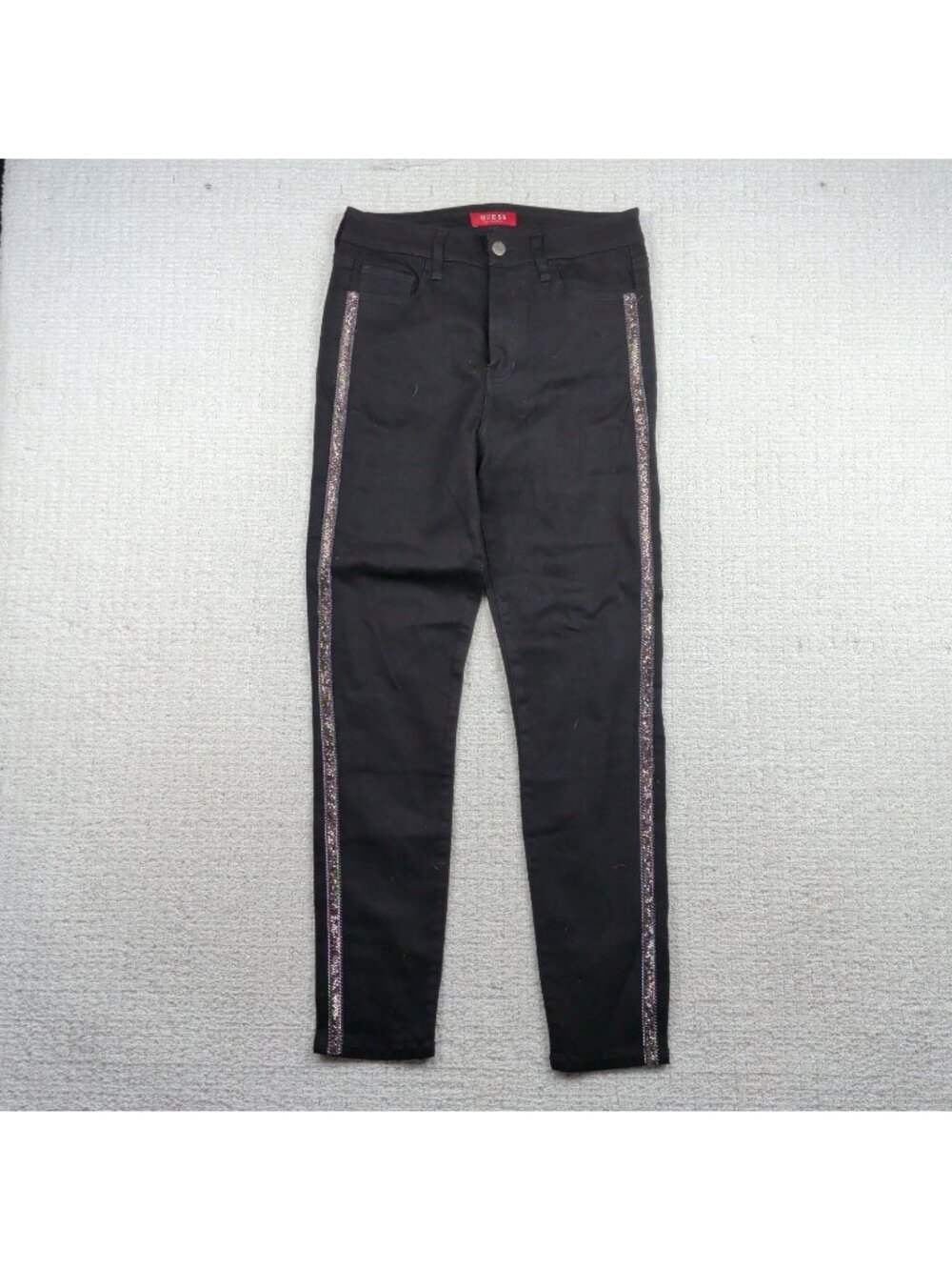 Y2K Guess High Rise Skinny Jeans Black Glitter Rhinestone Glam Mcbling Wom Sz 29